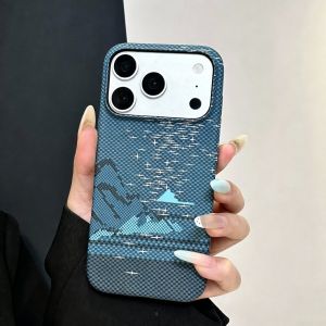 Luxury Ultra Slim Carbon Fiber Kevlar Hard Plastic Case For iPhone 17 16 15 14 13 Pro Max  Armor Bumper Shockproof Cover Funda