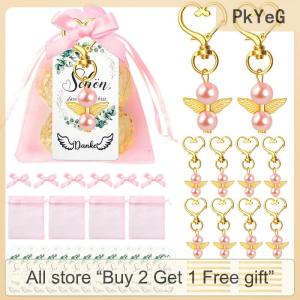 [COD] PkYeG Tool 10 Sets Baby Shower Party Favors Baby Shower Angel Keychains Cards Organza Bags For Baptism Party