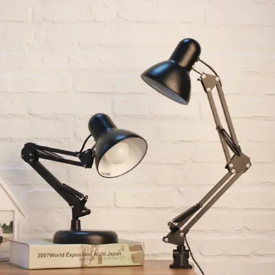 LED Folding Metal Desk Lamp Clip On Light Clamp Long Arm Dimming Table Lamp Adjustable