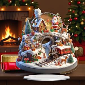 [Habilulu] Santa Claus Tabletop Decoration With Base 2D Acrylic Christmas Ornaments 2026 Xmas Navidad Party Supplies