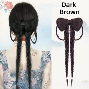 BENGPEN Synthetic Bow Braids Ponytail Extensions Elegant Duckbill Clip Hanfu Long Ponytail Wig Vintage Fluffy Bow Knot Back Hair Piece For Women
