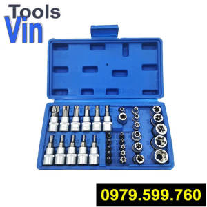 Bộ khẩu E 34 chi tiết chuyên vặn ốc bulong chìm dạng sao hoa thị