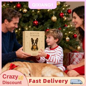 QIXIANG1 Boston terrier Advent lịch 2025 24 ngày lễ hội Boston Terrier đồ trang trí 2D Acrylic giáng sinh đếm ngược lịch