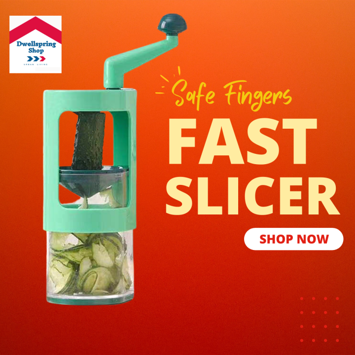 FINGER SAFE FAST VEGETABLE SLICER Rotary Grater Cutter Spiralizer