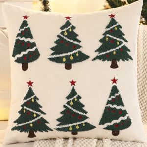 HULEQQI Soft Christmas Tree Pillow Cover Square Candy Pattern Throw Pillow Cover Festival Cozy Christmas Pillow Cover Christmas Decoration