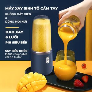 Máy Xay Sinh Tố Cầm Tay 6 Lưỡi Dao Inox 304 Kèm 2 Cối Xay 400ml Và Cáp Sạc USB Tiện Dụng