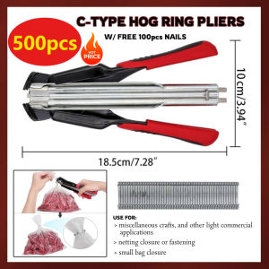 C Type Hog Ring Pliers Tool with 500pcs Clips Manual Ring Fastener Plier for Fencing Upholstery & Farm Use