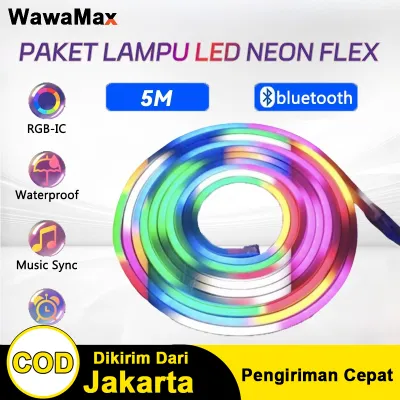 PAKET LED NEON FLEX RGB RUNNING 5M DC 24V SENSOR SUARA BUAT TULISAN DINDING TINGGAL COLOK