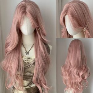 UND309X Phần giữa Tóc giả nhiều lớp màu hồng tổng hợp Tự nhiên Halloween Tóc giả cosplay Lolita Ngọt ngào xoăn Tóc sóng dài dành cho phụ nữ