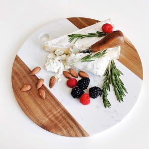 Thớt bằng đá cẩm Premium Cooker thạch 12inch Marble Cheese Board with Acacia Wood Accent