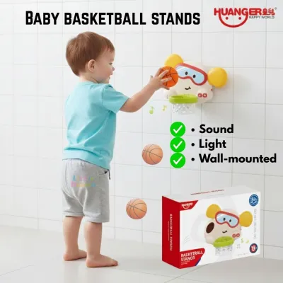 Ready Stock Kids Basketball Hoop Wall-Mounted Adjustable Height Silent Ball Toy with Music 18 Months +