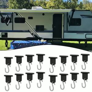 psfw Piping Strip Hooks RV Awning Hooks ABS Metal Set Black Camping Piping Rail Hook For Camping Tent S-shaped 16PCS 9T1N6