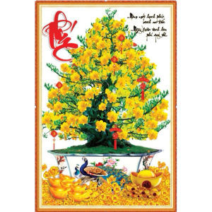 Tranh Chậu Mai Tài Lộc - Tranh Dán Tường Phòng Khách Phòng Ngủ Cánh Cửa - Có Sẵn Keo - Rất Nhiều Mẫu Đẹp