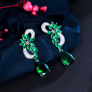 Sequito màu bạc phong cách màu Trang sức tai Pave thiết lập màu xanh AAA đá Cubic Zirconia tuyệt đẹp Bông tai thả dài dành cho phụ nữ Phụ kiện quần áo se854