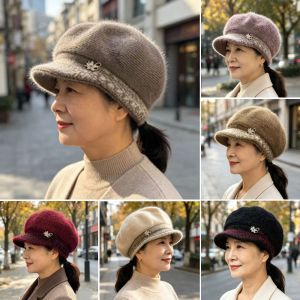 MUSCLEX Đã được làm dày Mũ dành cho mẹ ở độ tuổi trung niên. Lót lông cừu Giữ Ấm Mũ len đan. Thời trang Chống gió. Mũ len Mùa đông