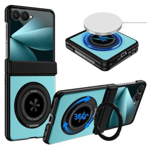 360 Rotatable Stand[Compatible with MagSafe][Front Screen Protector] Ring Holder with Hinge Protective Hard PC Phone Case for Samsung Galaxy Z Flip 8 7 6 5 4 3