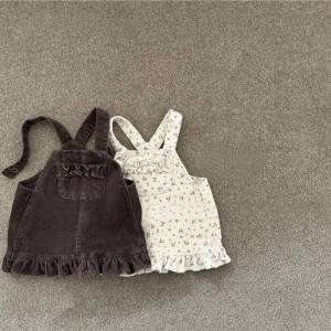 Corduroy Toddler Baby Girls Suspander Dress Floral Print Vintage Kids Dress2026