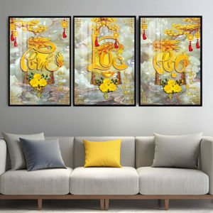Tranh Treo Tường Chữ Thư Pháp - Phúc Lộc Thọ - Tranh Laminate Tráng Gương (Bộ 3 Tấm) - Newshop