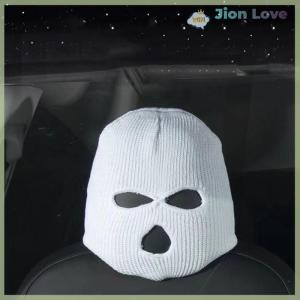 Jion Love 1pc Car Seat Cover Masked Person Knitted Headgear Halloween Headrest Cover Decoration Car Anti-theft Warning Accessories
