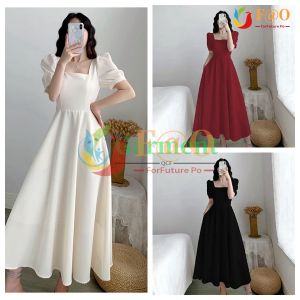 Womens Puff Sleeve Hepburn Style Little Black Dress Short Sleeve Square Neck dress