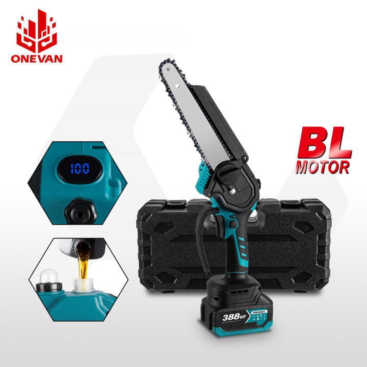 ONEVAN เลื่อยยนต์แบตเตอรี่พกพา 8 นิ้ว มอเตอร์ไร้แปรงถ่าน สำหรับแบตเตอรี่ Makita 18V