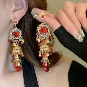 RGFV Alloy Bell Tassel Earrings Luxury Thai Style Rhinestone Pearls Ear Drop Brilliant Shiny Ethnic Style Ear Studs Women