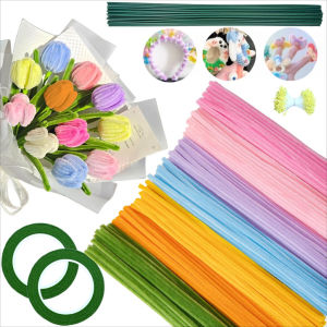 100PCS Colorful Dense Fuzzy Wire Bouquet Pipe Chenille Stem DIY Childrens Handmade Craft Flower Decoration Safe Reusable