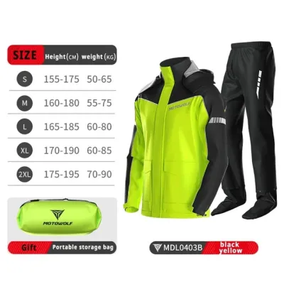 MOTOWOLF Raincoat Motorcycle Split Waterproof Jacket and Pants For Men Women Rainsuit Multicolor Reflective Portable Raincoat with Cap Hat Shoes Cover Original