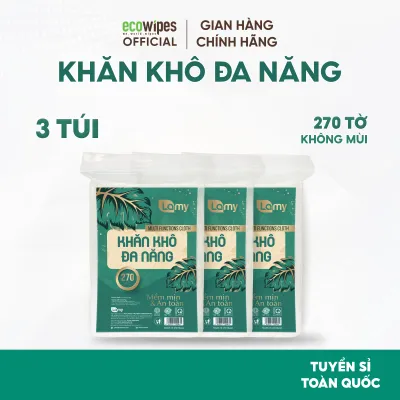 Combo 3 túi khăn khô đa năng LAMY túi 270 tờ không hóa chất an toàn cho da nhạy cảm của bé
