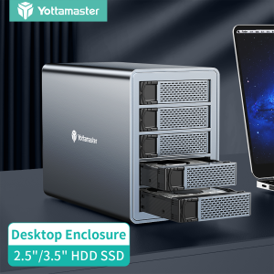 Yottamaster 5Bay HDD/SSD Enclosure Support USB3.1 (GEN2) Type-C 10Gbps Compatibility 2.5/3.5" 80TB (Sing 16TB) Capacity