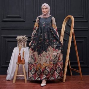 Gamis Batik Wanita Resleting Tali Samping Atasan Baju Muslimah Busui Modern Jumbo Variasi Motif K