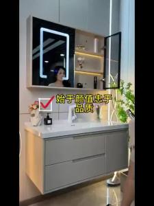 Creamy Style Vanity cabinet Mirror Cabinet Set Free Tap and Pop Up Waste Bathroom Vanity Cabinet Set Bathroom Basin Vanity Set