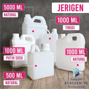 Jerigen 1 Liter Tinggi isi 40 PCS-Jerigen Tinggi 1 Lt Natural Plus Tutup Segel- Botol Plastik Jerigen Tinggi 1000 ml Natural Jerigen Minyak
