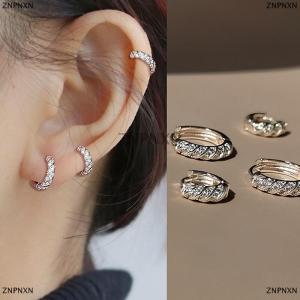 [COD] ZNPNXN Sparkling French Full Zircon Twisted Hoop Earrings For Women Circle Ear Clips Fashion Jewelry Gift
