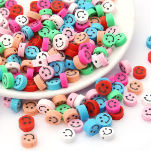 30Pcs 10x4mm Colorful Soft Clay Spacer Beads Flat Round Smile Beads For Bracelet Making DIY Necklaces Jewelry Accessories