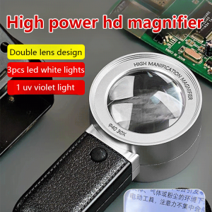 30x Handheld Portable Magnifying Glass LED White Lights Double Lens Design Pocket Size Lovely Tool