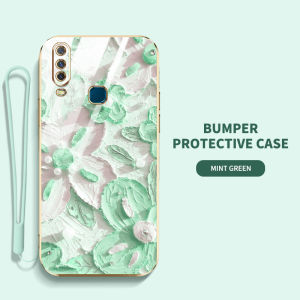 VRQR Phone Case for Vivo Y17 Y15 Y12 Y12i Y11 2019 1901 1902 1904 1940 1906 Painted Oil Painting Style Flowers Flat Electroplated Soft Shell With free lanyard
