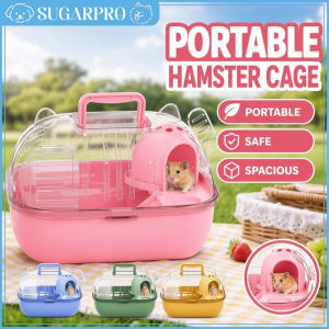 Hamster Cage Portable Transparent Travel Carrier With Wheel Water Bottle For Dwarf Syrian Pets