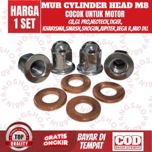 [ 1 SET ] MUR CYLINDER HEAD KHARISMA SUPRA X 125 CB GL PRO TIGER / NEOTECH MEGA PRO JUPITER VEGA R  SHOGUN SMASH DLLHARGA 4 PCS MUR TOPI M8 + 4 PCS RING TEMBAGA M8