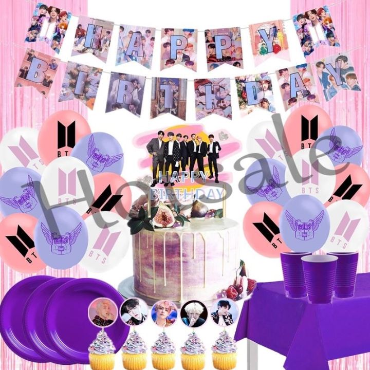 【hot sale】 ㍿ B14 BTS Theme Party Need Banner Cake Topper Cup Paper