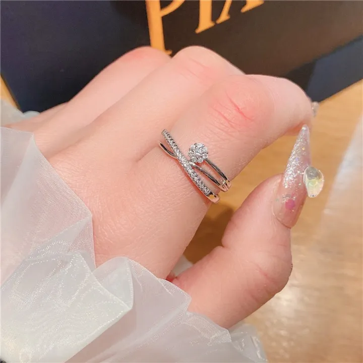SunnyHouse Women's Titanium Wedding Band Ring With Cubic Zirconia - Simple Korean Style - View #4