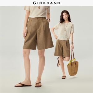 Giordano Women Mid rise pleated wide leg shorts Free Shipping 18406605