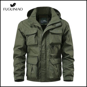 FUGUINIAO Tactical Jacket Multi Pocket Breathable Outdoor Jacket Waterproof Windproof Mens Hooded Detachable Jacket [Ready Stock]