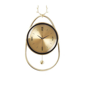 Đồng Hồ Treo Tường Trang Trí Đẹp Mặt Đen Có Quả Lắc Đồng Hồ Mạ Vàng Decor Tuần Lộc Hươu Cao Cấp Quà Tặng Tân Gia Sang Trọng MOKITA