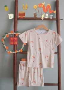 LITTLE WILD LEAF || Chinese New Year Premium Kids Bamboo Clothes Day Wear Set (T-Shirt and Shorts)