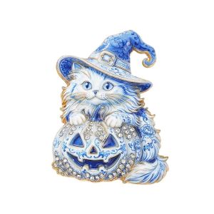 COUPLECOL Shiny Halloween Cat Brooch Enamel Craft Vibrant Colors Pumpkin Enamel Pin Holiday Breastpin Gift Durable Clasp Rhinestone Kitten Jewelry Women Accessories