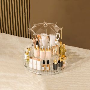 BW-K169 Rak Kosmetik Putar 360 Derajat Transparan Desain Payung Aesthetic / Rak Susun 2 Tingkat
