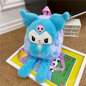 GIORGIONE Large Capacity Kuromi Plush Handbag Cartoon Schoolbag MyMelody Backpack Cute Makeup Bag Childrens Bag Girl