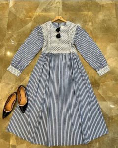 MIdi Dress Terbaru 2024 Depira Midi Bahan Katun Baju Muslim Motif Salur Dres Muslimah Simple Kekinian