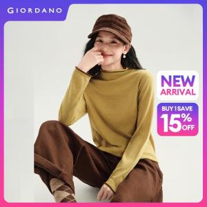 Giordano Women Contrast rolled trim mock neck sweater Free Shipping 18356523